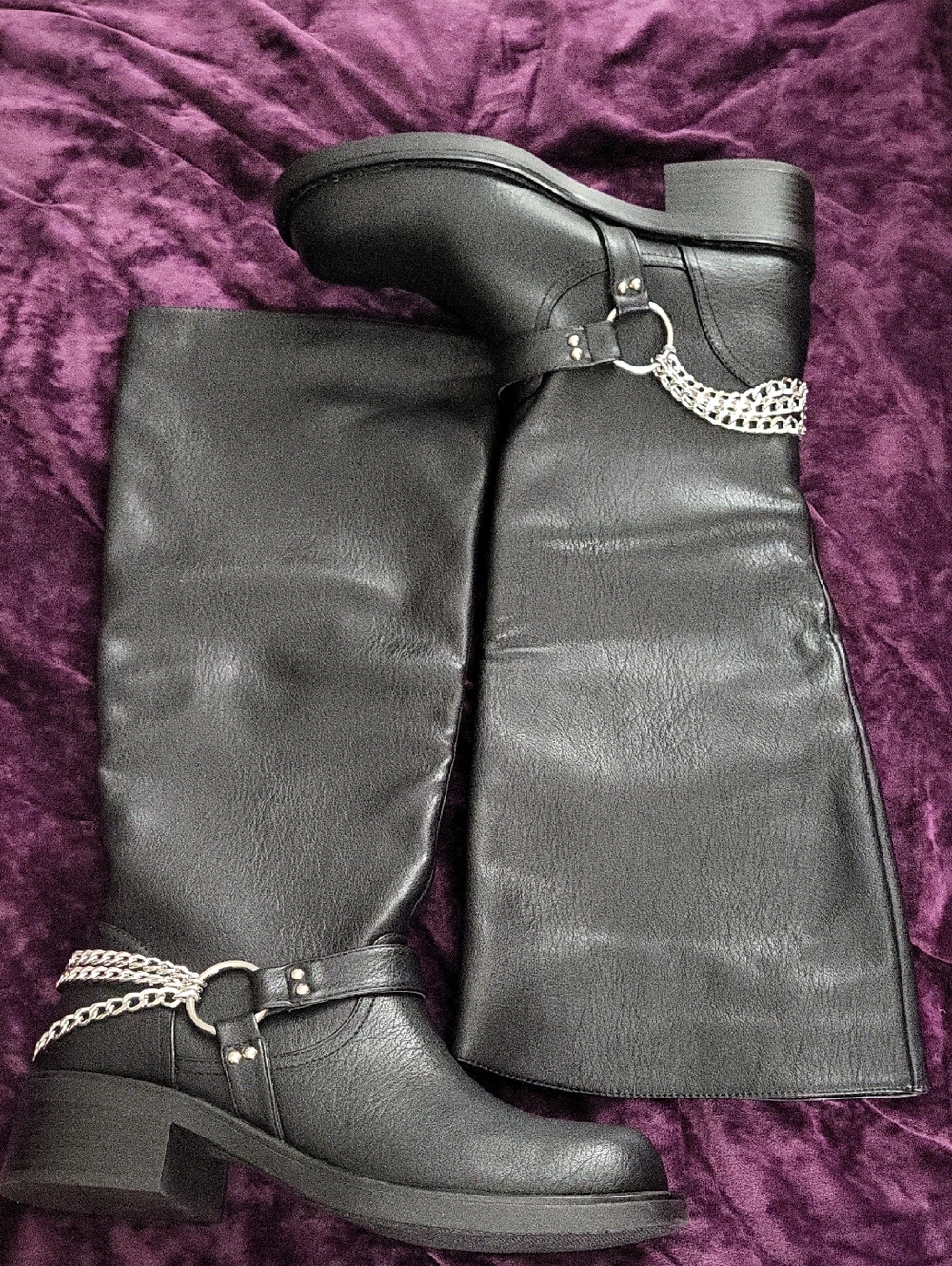 Women's Black Over-the-Knee Chain-Trim Boots